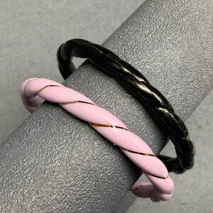 Rope Twist Bangle Bracelet Lot 2.75 in Light Purple Gold Black Retro Acrylic